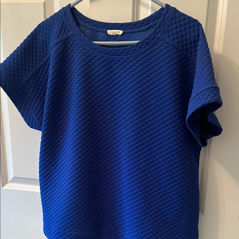 JODIFL Blue Boxy Ribbed Short Sleeve Top